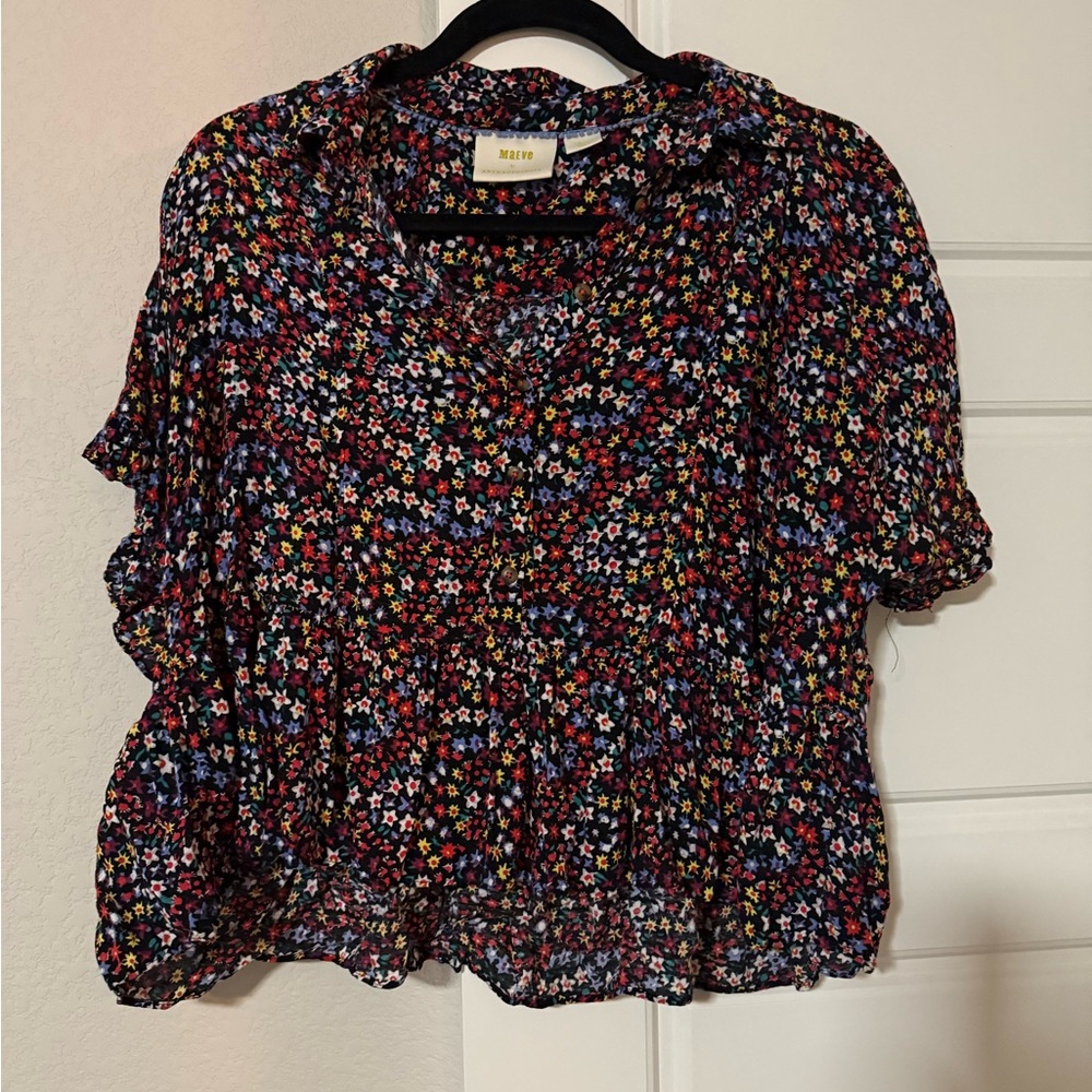 Anthropologie Floral Blouse - Red, Blue, Yellow
